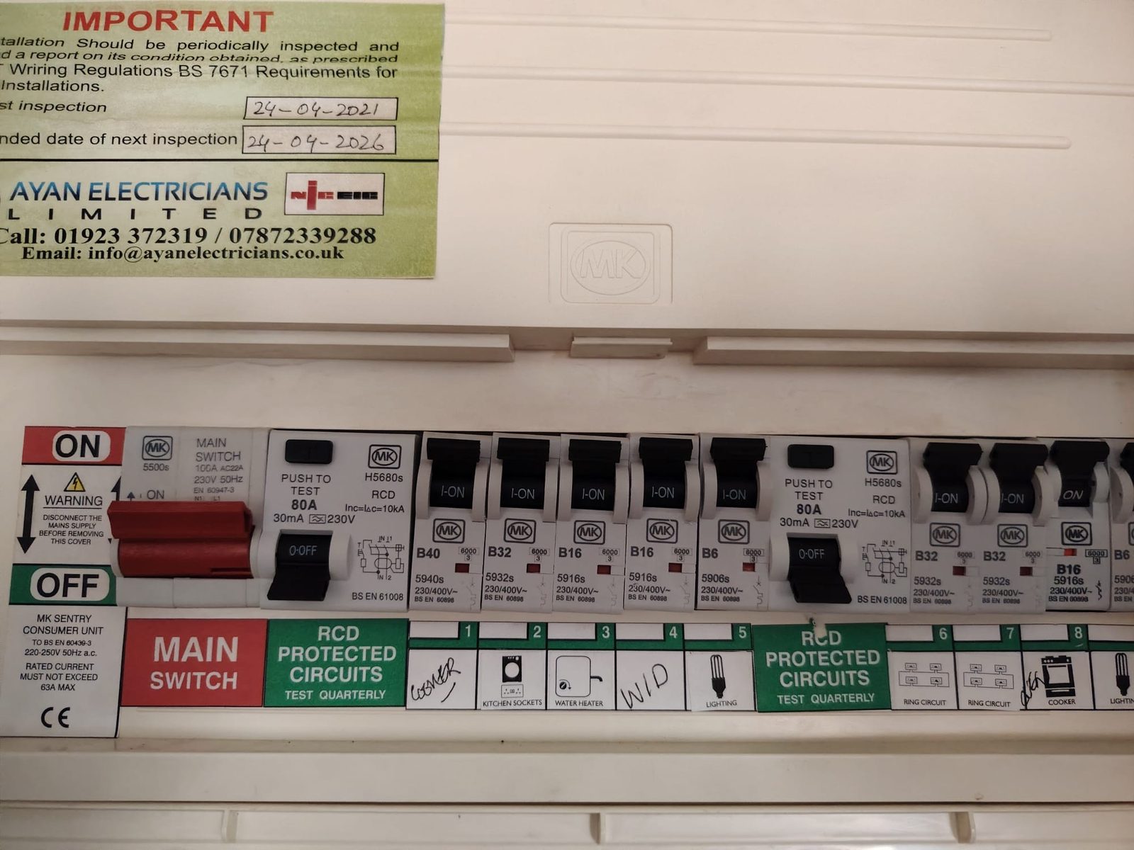 Fresh 18th Edition consumer unit wired, labelled and signed off